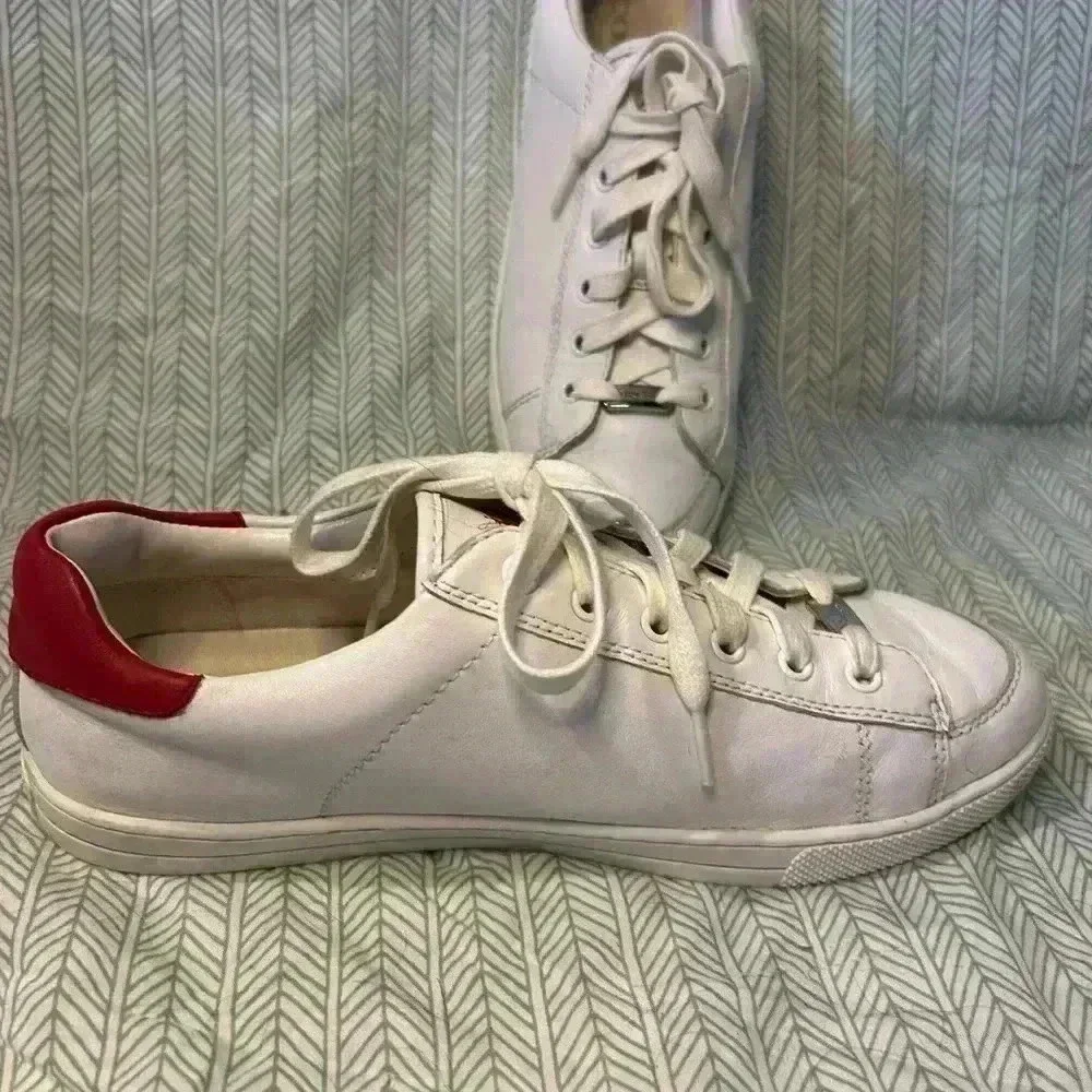 Coach‎ Porter White & Red Leather Sneakers, Size 10